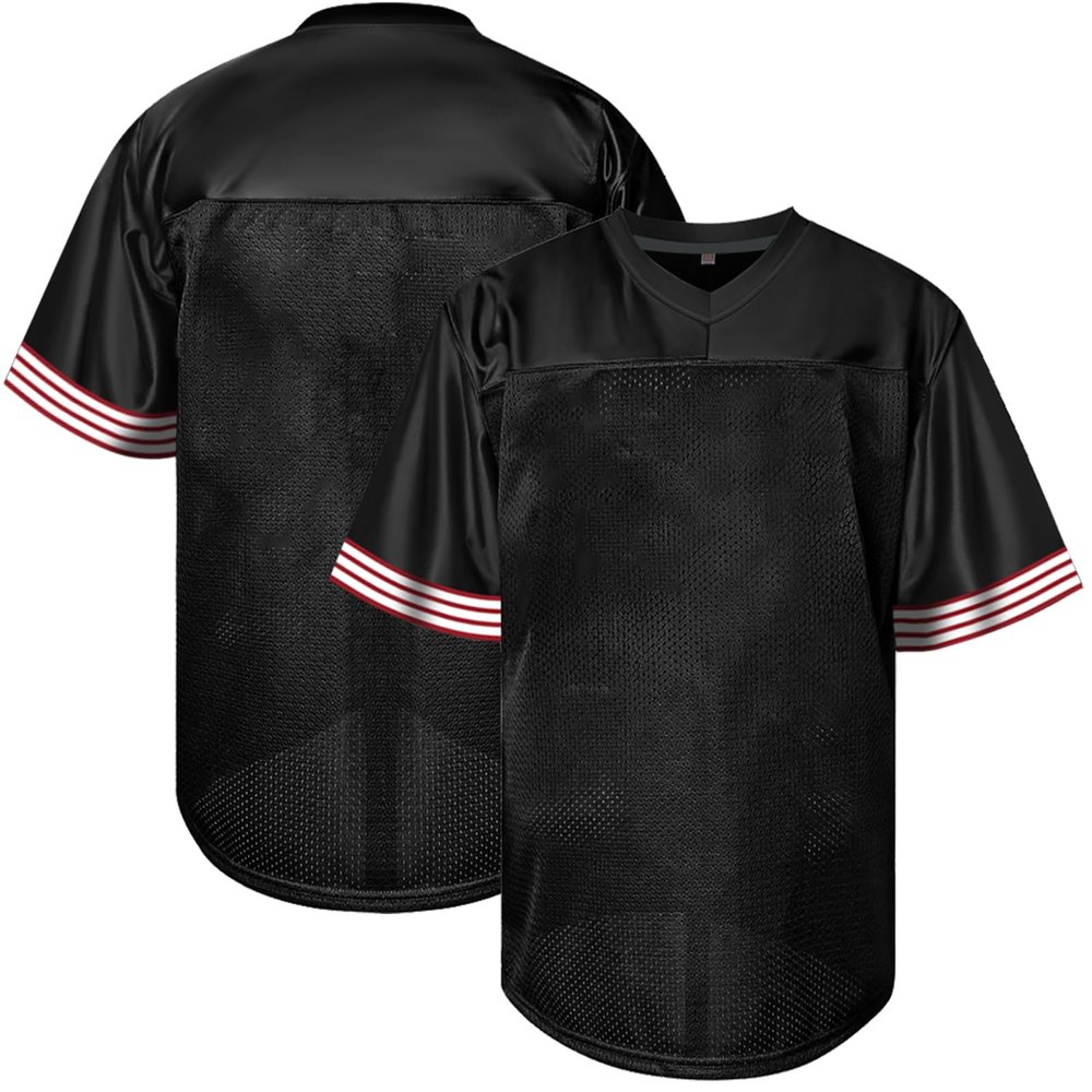Atonmore Men Blank Plain Football Jersey, Adult Hip Hop Hipster Short Sleeve Mesh Pullover Shirts,Custom Sports Uniforms for Party(49-Black,3X-Large)