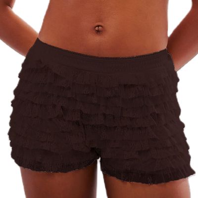 Adoeren Women Lolita Bloomers Cute Ruffle Layered Lace Pumpkin Shorts Sexy Micro Bottoms Y2k Booty Boy Shorts Maid Pettipants(Mini Chocolate,L)
