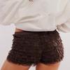 Adoeren Women Lolita Bloomers Cute Ruffle Layered Lace Pumpkin Shorts Sexy Micro Bottoms Y2k Booty Boy Shorts Maid Pettipants(Mini Chocolate,L) view 2