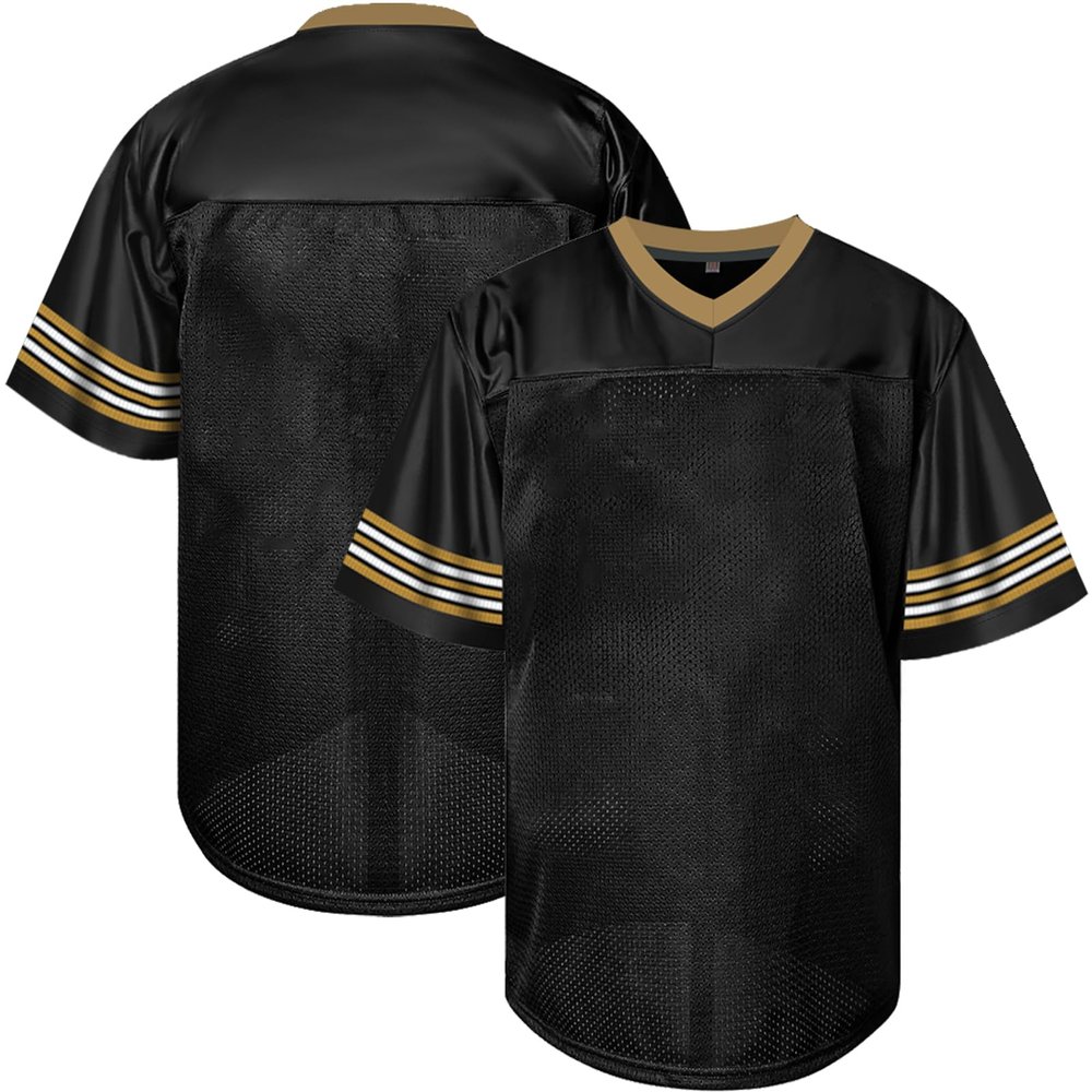 Atonmore Men Blank Plain Football Jersey, Adult Hip Hop Hipster Short Sleeve Mesh Pullover Shirts,Custom Sports Uniforms for Party(ST-Black,XX-Large)