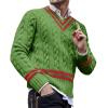 Men's V Neck Sweater Striped Cable Knit Pullover Sweater Casual Long Sleeve Twist Patterned Sweaters Green view 1