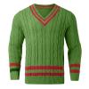 Men's V Neck Sweater Striped Cable Knit Pullover Sweater Casual Long Sleeve Twist Patterned Sweaters Green view 3