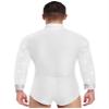 Sinleey Men's One Piece Dance Shirt Salsa Rumba Tango Latin Dance Bodysuit Tuxedo Leotard with Bowtie White Large view 2