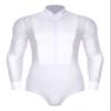 Sinleey Men's One Piece Dance Shirt Salsa Rumba Tango Latin Dance Bodysuit Tuxedo Leotard with Bowtie White Large view 3