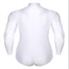 Sinleey Men's One Piece Dance Shirt Salsa Rumba Tango Latin Dance Bodysuit Tuxedo Leotard with Bowtie White Large view 4