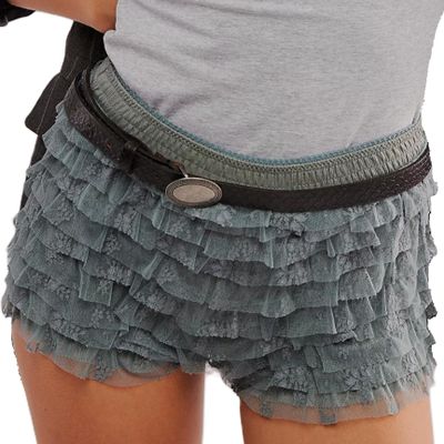 Adoeren Women Lolita Bloomers Cute Ruffle Layered Lace Pumpkin Shorts Sexy Micro Bottoms Y2k Booty Boy Shorts Maid Pettipants(Mini Dark Gray,M)