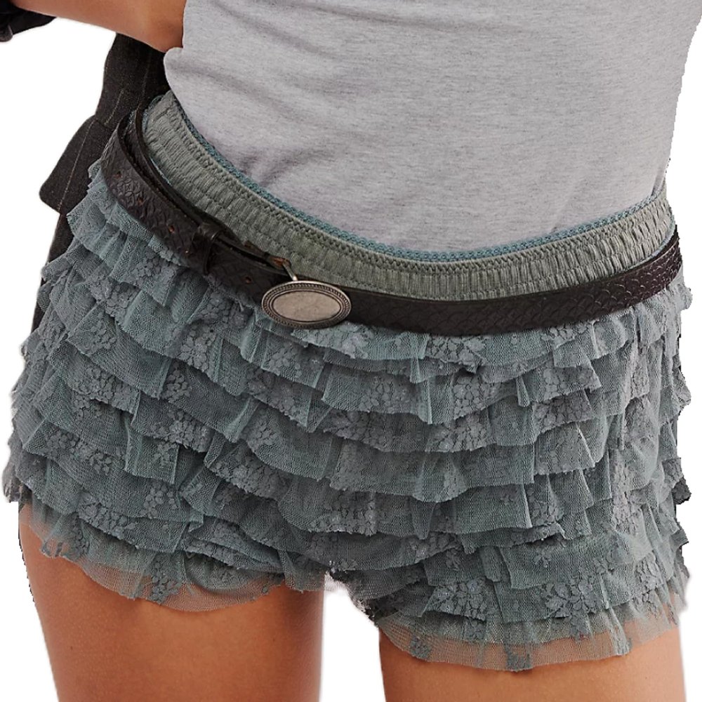 Adoeren Women Lolita Bloomers Cute Ruffle Layered Lace Pumpkin Shorts Sexy Micro Bottoms Y2k Booty Boy Shorts Maid Pettipants(Mini Dark Gray,M)
