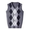 Men's Argyle Vest Sweater Sleeveless V Neck Knitted Pullover Sweater Casual Temperament Business Comfy Tops Grey view 1