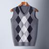 Men's Argyle Vest Sweater Sleeveless V Neck Knitted Pullover Sweater Casual Temperament Business Comfy Tops Grey view 3