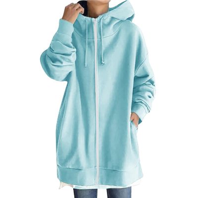 COTECRAM Long Hoodies For Women Oversized Long Sleeve Zip Up Hooded Sweatshirts Womens Fashion 2024 Fall Jackets Trendy Lightweight Fleece Coats Casual Winter Warm Outerwear (C Light Blue,3X-Large)
