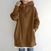 Long Sweatshirts For Women With Zipper Plus Size Casual Long Sleeve Hooded Jackets Trendy Comfy Full Zip Up Fleece Hoodie Coats 2024 Winter Warm Outdoor Outerwear With Pockets (B Coffee,5X-Large) view 2