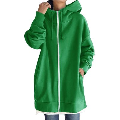 COTECRAM Long Hoodies For Women Oversized Long Sleeve Zip Up Hooded Sweatshirts Womens Fashion 2024 Fall Jackets Trendy Lightweight Fleece Coats Casual Winter Warm Outerwear (C Dark Green,Large)
