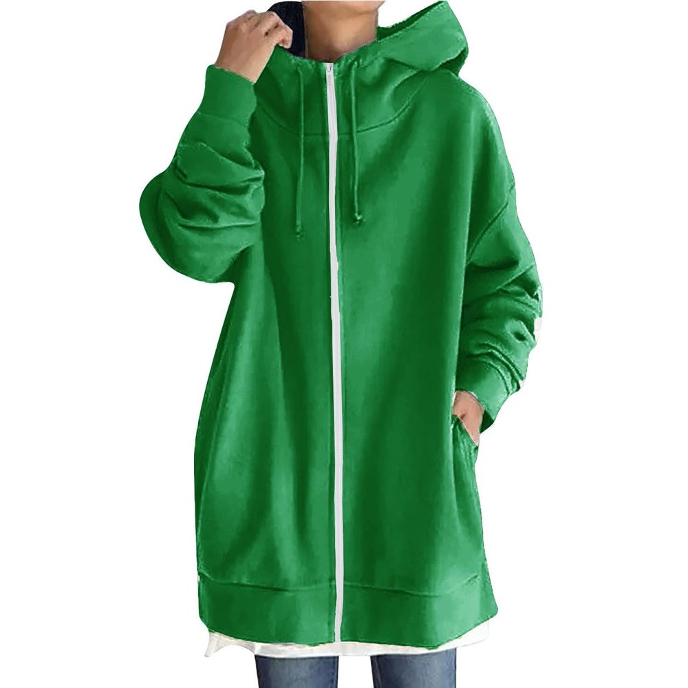 COTECRAM Long Hoodies For Women Oversized Long Sleeve Zip Up Hooded Sweatshirts Womens Fashion 2024 Fall Jackets Trendy Lightweight Fleece Coats Casual Winter Warm Outerwear (C Dark Green,Large)