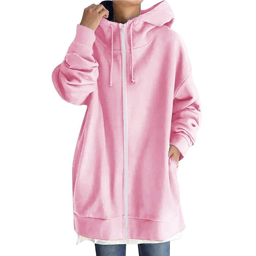 COTECRAM Long Hoodies For Women Oversized Long Sleeve Zip Up Hooded Sweatshirts Womens Fashion 2024 Fall Jackets Trendy Lightweight Fleece Coats Casual Winter Warm Outerwear (C Light pink,Large)