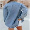 Denim Jacket, Womens Oversized Button Up Frayed Hem Shacket Long Sleeve Pockets Denim Jean Jacket view 4