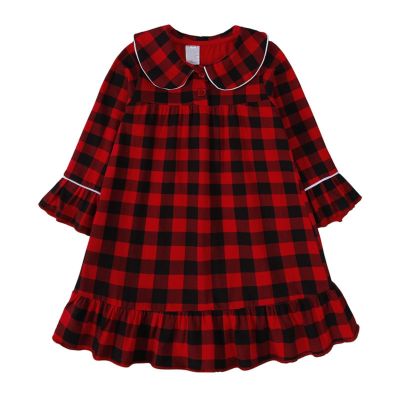 Toddler Girls Plaid Sleep Dress Christmas Button Down Long Sleeve Ruffle oungeear Cute Sweet (Red, 5-6 Years)