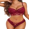 Avidlove Lingerie Set for Women Lace Bra and Panty Sets V Neck Babydoll Outfits Wine Red L view 1