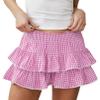 KMBANGI Adult Womens Gingham Short Skirt Pleated Layered Ruffle A Line Plaid Mini Skirt Halloween Cosplay Dorothy Costume Micro Sissy Skirts(Frill Pink,L) view 1