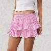 KMBANGI Adult Womens Gingham Short Skirt Pleated Layered Ruffle A Line Plaid Mini Skirt Halloween Cosplay Dorothy Costume Micro Sissy Skirts(Frill Pink,L) view 2