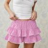 KMBANGI Adult Womens Gingham Short Skirt Pleated Layered Ruffle A Line Plaid Mini Skirt Halloween Cosplay Dorothy Costume Micro Sissy Skirts(Frill Pink,L) view 3