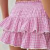 KMBANGI Adult Womens Gingham Short Skirt Pleated Layered Ruffle A Line Plaid Mini Skirt Halloween Cosplay Dorothy Costume Micro Sissy Skirts(Frill Pink,L) view 4