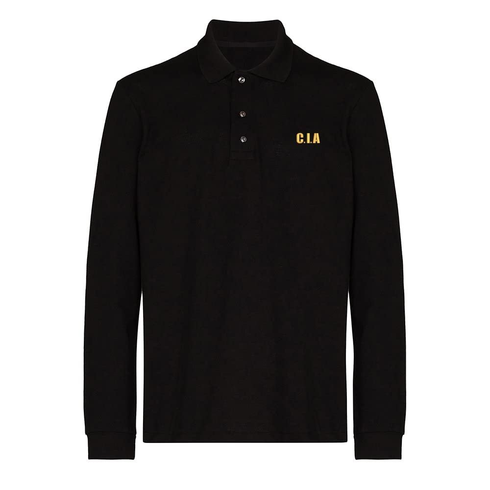 woxingwosu Mens Polo Shirts CIA Embroidered Long Sleeve Polo Shirt Cotton Tennis Shirts for Men (Medium,Black)