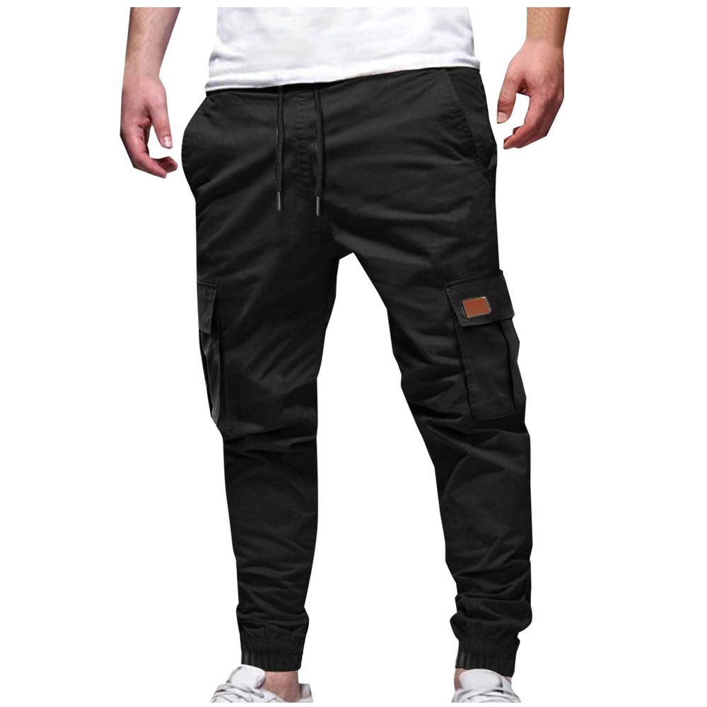 Dgoopd Cargo Pants for Men Work Stretch Pants Big and Tall Elastic Waist Pants Athletic Workout Joggers Outdoor Hiking Pants Black