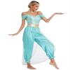 JIZYO Women's Arabian Princess Roleplay Gems Adorned Sequins Sleeveless Jumpsuit Belly Dance Costume Halloween Turquoise Large view 2