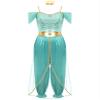JIZYO Women's Arabian Princess Roleplay Gems Adorned Sequins Sleeveless Jumpsuit Belly Dance Costume Halloween Turquoise Large view 4