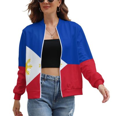 Philippines Flag Womens Zip-Up Long Sleeve Fall Sweatshirts Jackets with Pockets Loose Clothes L