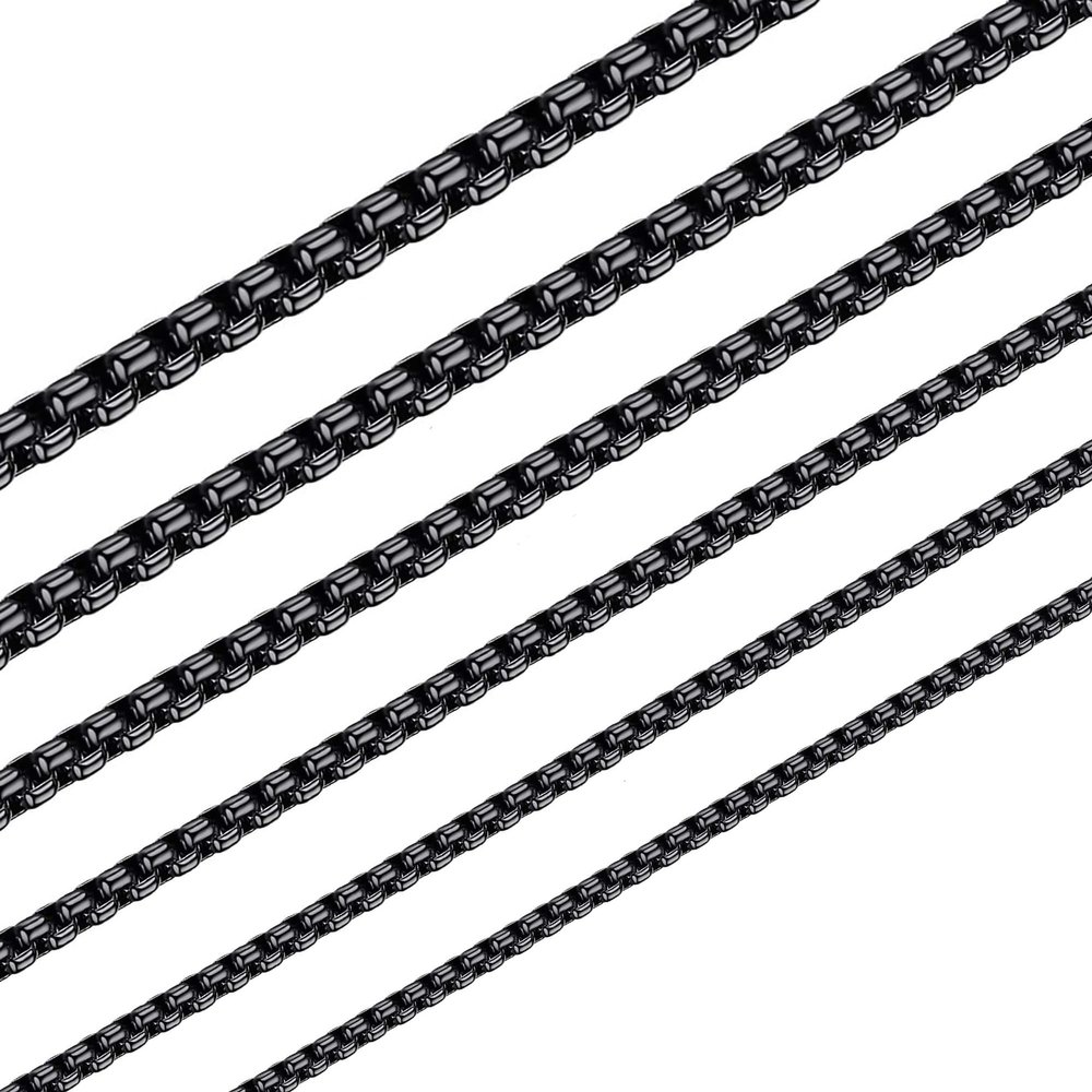 Giftall Black Stainless Steel Chain Necklace for Men 4 MM Square Rolo Chains Round Box Chain Necklace for Women 20 Inches