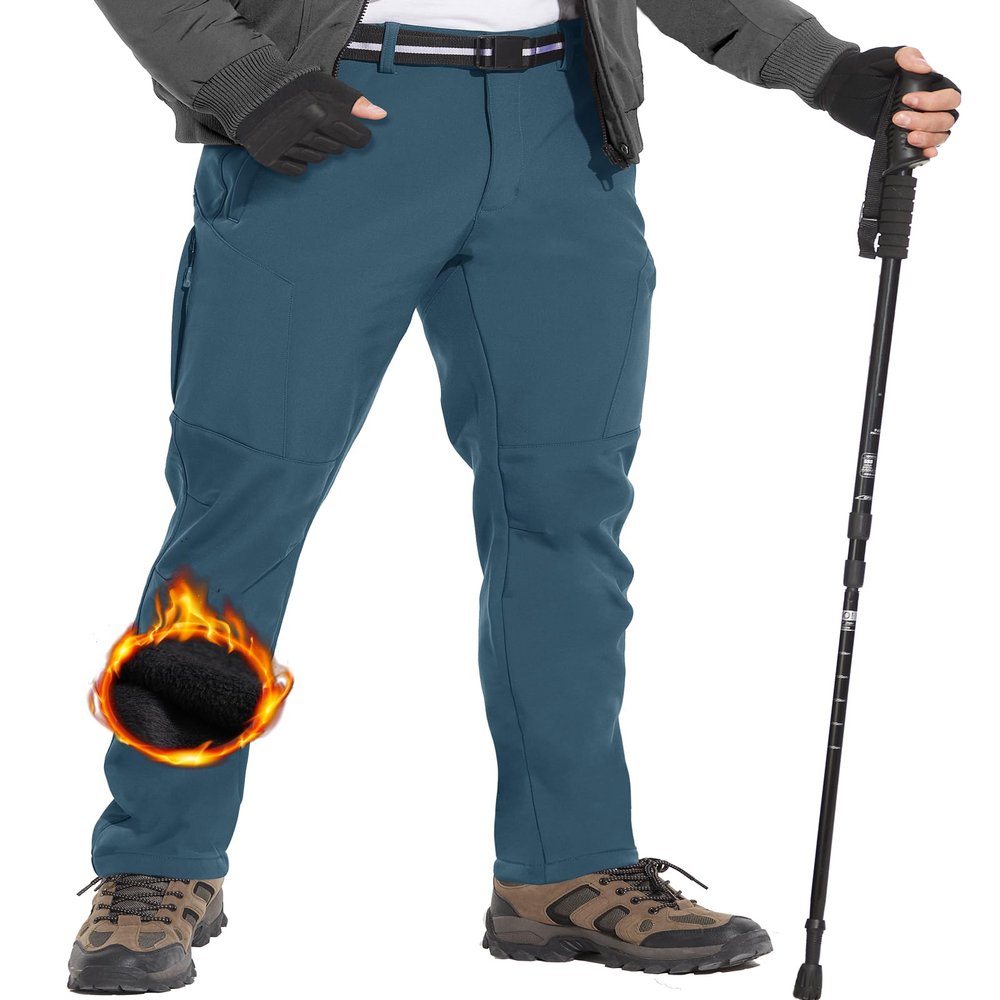 MOURCE Men's Fleece Lined Water Resistant Snow Hiking Ski Cargo Pants
