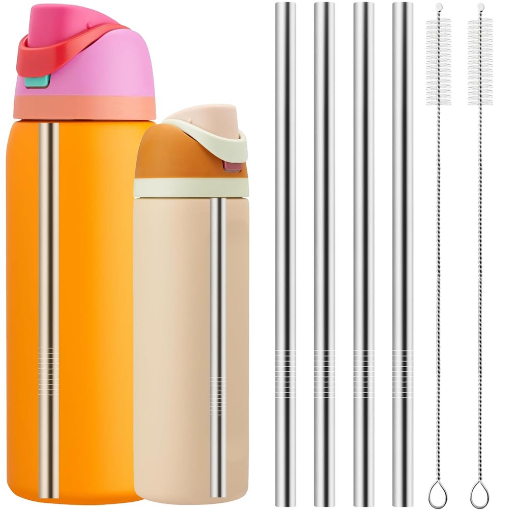 4-Pcs Metal Straws Reusable Compatible Owala water bottle 24 oz 32 oz with 2 Straw Cleaner, Steel Replacement Straws Parts, Reduce Straw Replacement