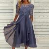a Line Dresses for Women 2024 Formal Short Sleeve Square Neck Lace Chiffon Party Dresses Elegant Ruffle Swing Dress Prime of Day Deals October 8-9 Women Elegant Dresses for Women 2024 Purple L view 2