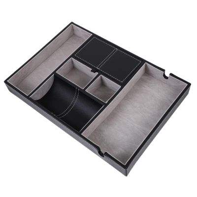 GALPADA Multifunctional Pu Leather Desktop Storage Box Organizer for Phone Keys Glasses Compartment Compartmentalized Design for Use Black