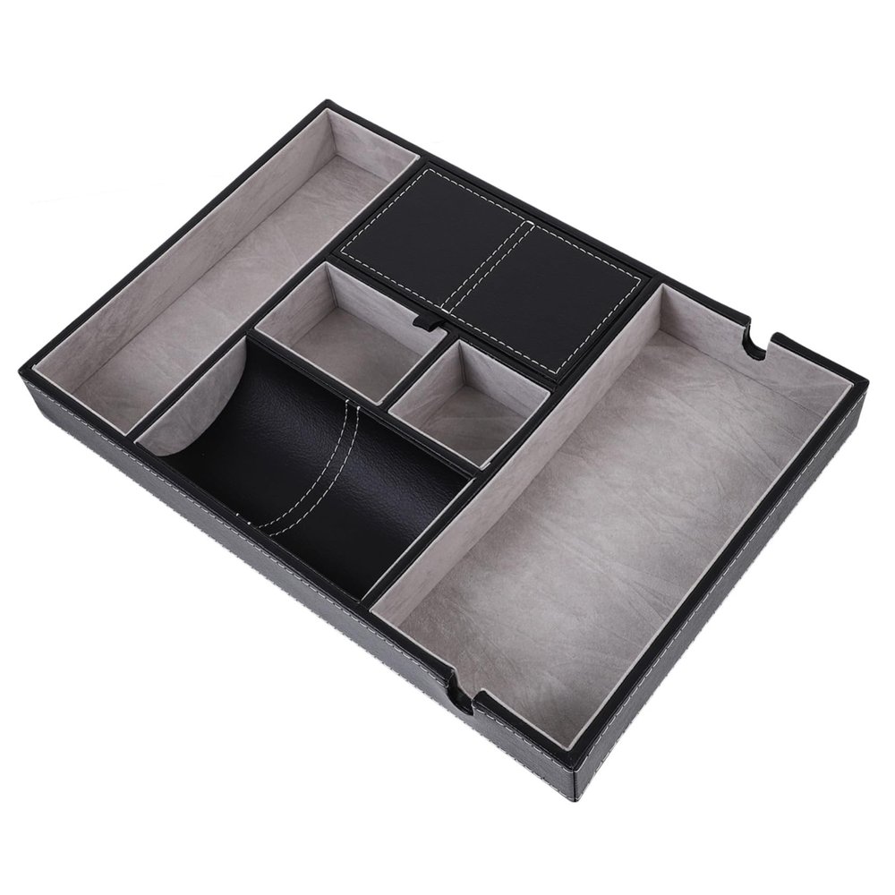 GALPADA Multifunctional Pu Leather Desktop Storage Box Organizer for Phone Keys Glasses Compartment Compartmentalized Design for Use Black