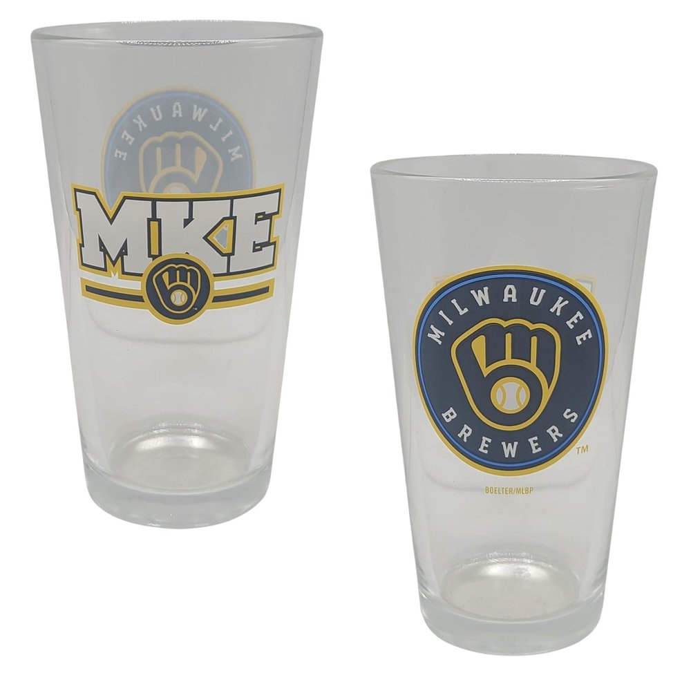 Boelter Brands Licensed MLB Letterman 16oz Pint Glass (Milwaukee Brewers)