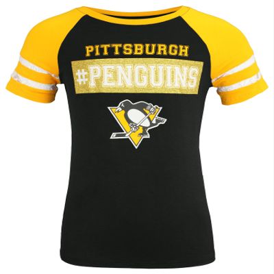 Outerstuff NHL Girls Youth Short Sleeve Jersey Striped Logo T-Shirt - Pittsburgh Penguins, X-Large (14)