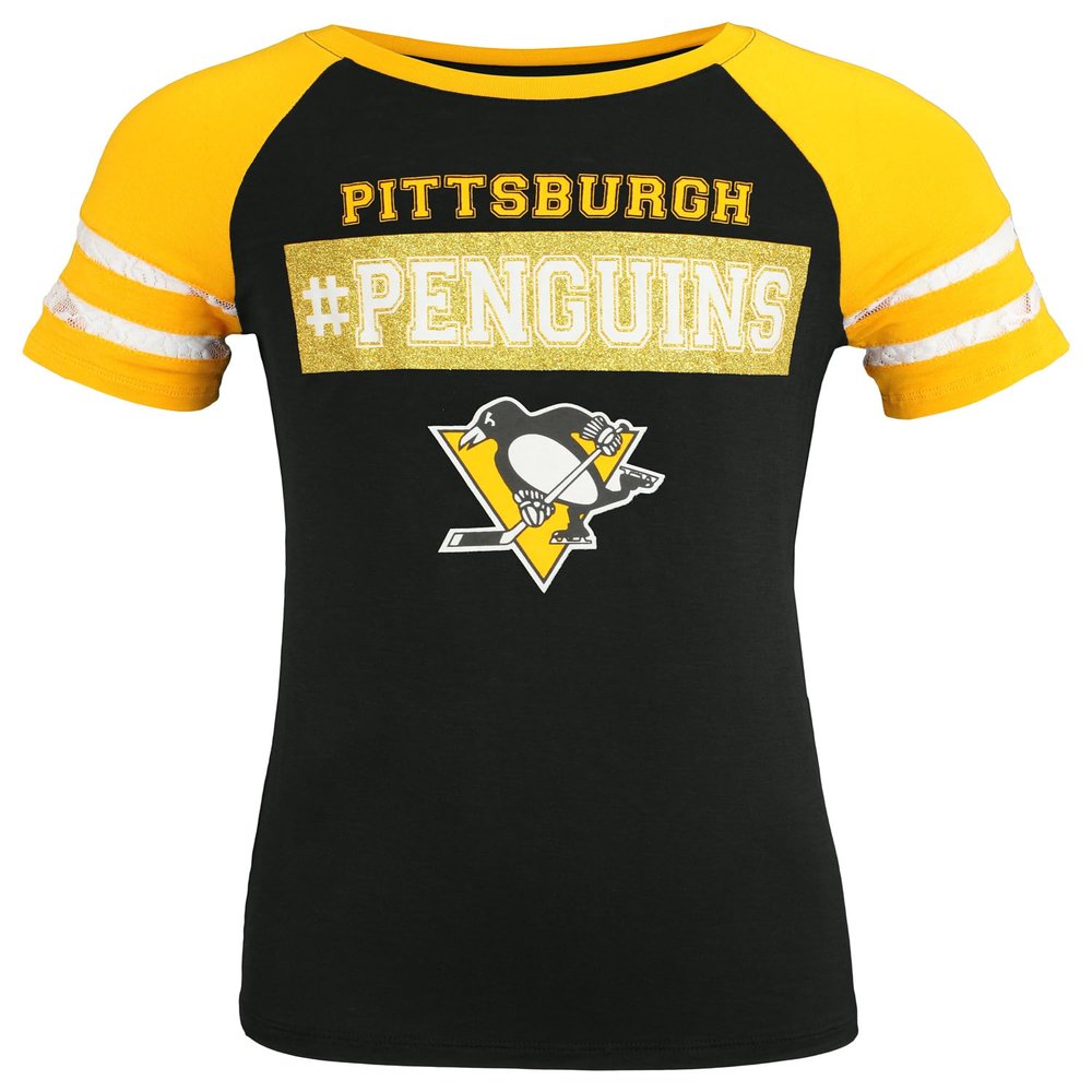Outerstuff NHL Girls Youth Short Sleeve Jersey Striped Logo T-Shirt - Pittsburgh Penguins, X-Large (14)