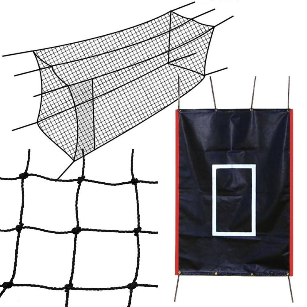 Cimarron Sports Baseball Softball Backyard Batting Cage Hitting Tunnel (50'L x 12'W x 10'H) | Heavy Vinyl Backstop Net Saver with Pitcher Training Target (4'W x 6'H)