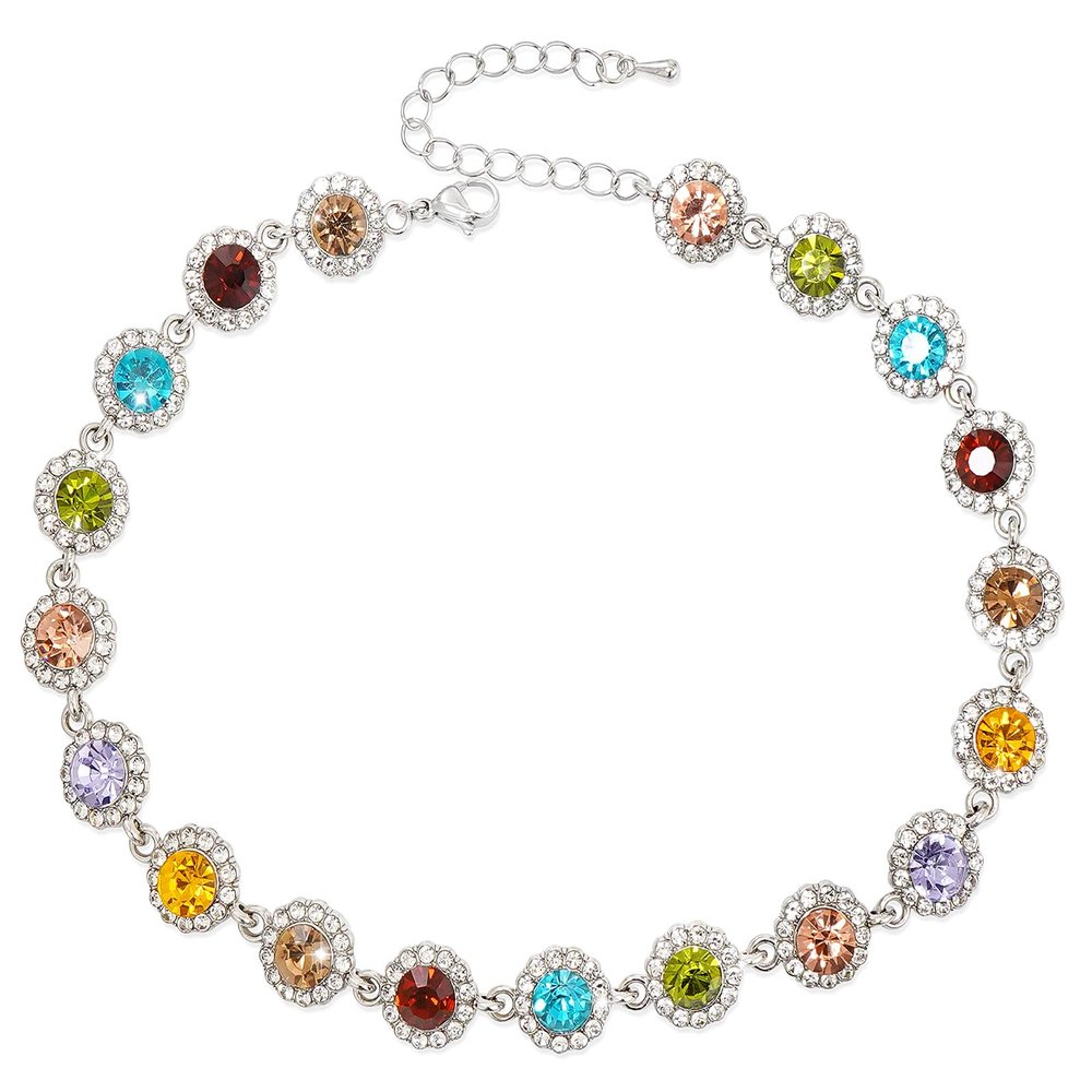 Wovanoo Crystal Choker Necklace Sparkly Rhinestone Chokers Gold Colorful Necklaces for Women Colorful Silver