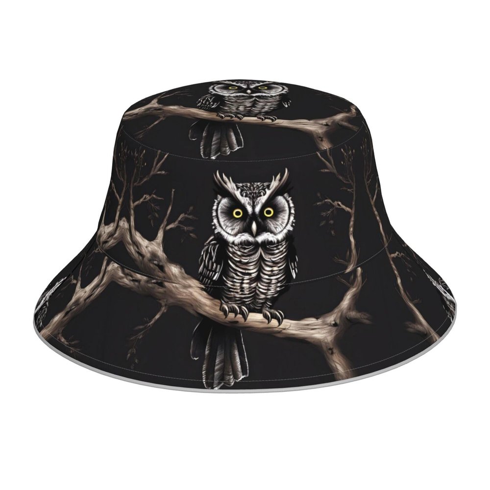 WZYCWB Outdoor Travel Sun hat, Unisex Bucket hat, Travel, Camping, Fishing, Beach, Outdoor Sports Sun hat Late Night Owl Pattern Black