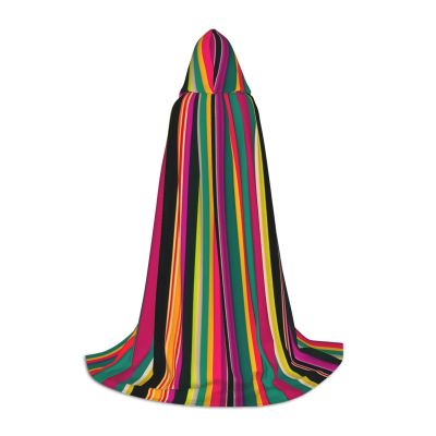 NOUZU Rainbow Colored Striped Print Hooded Cape,Robe-Hooded Cap Cloak,Unisex Hooded Cloak For Halloween Cosplay Costumes