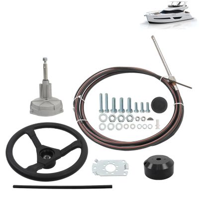 ANTUKO 16 Feet Boat Rotary Steering System Outboard Kit with 12.4 in Steering Wheel Replacement for Yachts and Fishing Boats