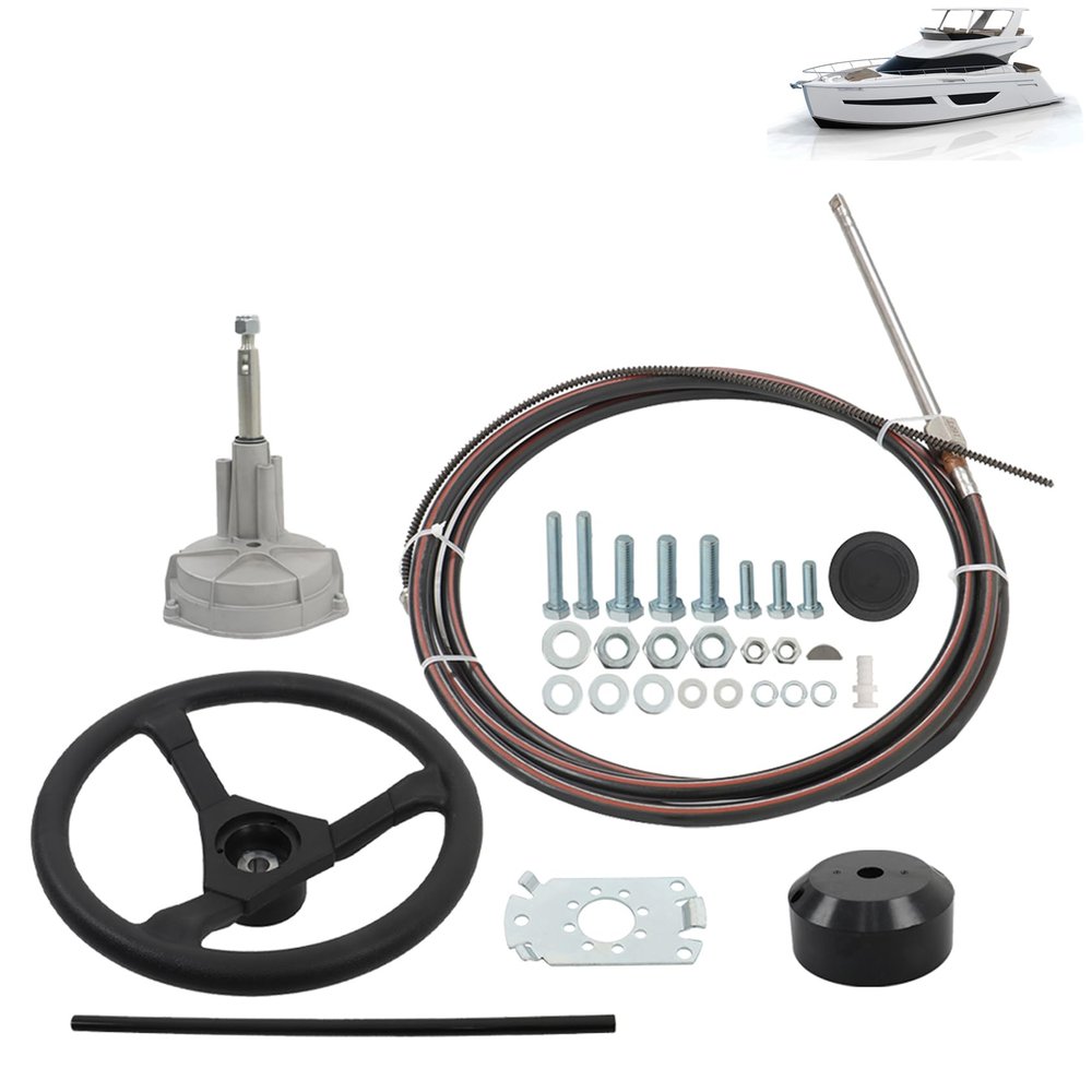 ANTUKO 16 Feet Boat Rotary Steering System Outboard Kit with 12.4 in Steering Wheel Replacement for Yachts and Fishing Boats