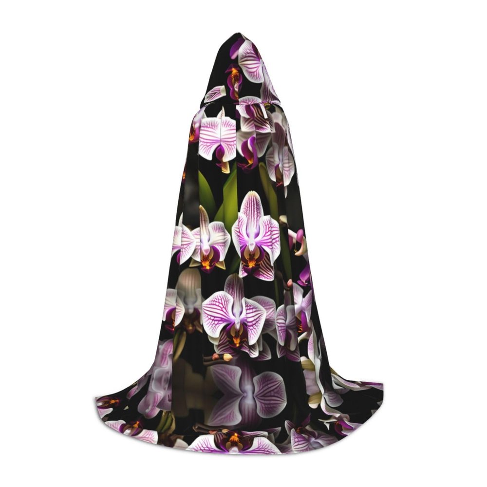 NOUZU Orchids Print Hooded Cape,Robe-Hooded Cap Cloak,Unisex Hooded Cloak For Halloween Cosplay Costumes