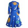 GAANBODI Halloween Dresses for Woman Womens Halloween Costume Vintage Miss Frizzle Dress Sun Moon Star Printed Planet Dresses #01-Blue 3X-Large view 2