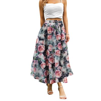 Abaadlw Maxi Skirts for Women with Pockets Long Midi Length Casual Skirt for Beach Party Holiday Pink