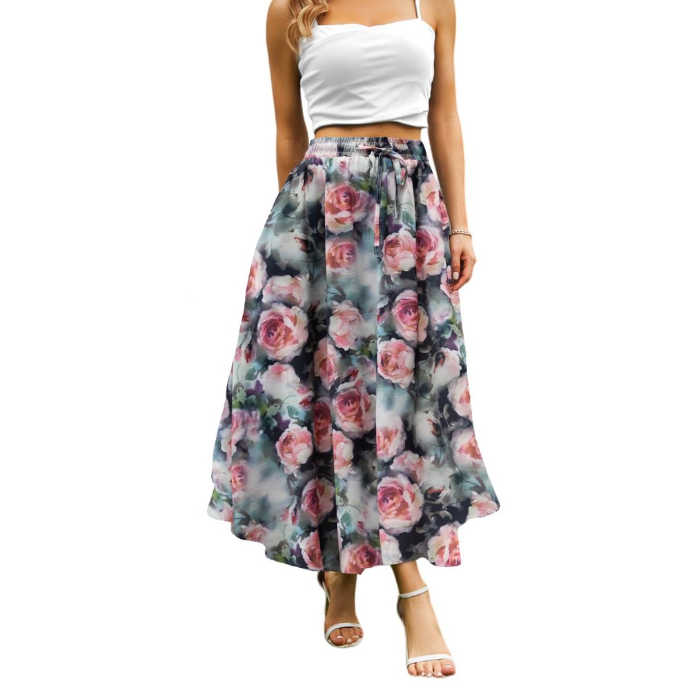 Abaadlw Maxi Skirts for Women with Pockets Long Midi Length Casual Skirt for Beach Party Holiday Pink