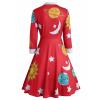 GAANBODI Halloween Dresses for Woman Womens Halloween Costume Vintage Miss Frizzle Dress Sun Moon Star Printed Planet Dresses 01-Red XX-Large view 2